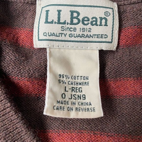 L.L.Bean Men's Red/Brown Striped Cotton Blend Long-Sleeve V-Neck Sweater Size L - Picture 6 of 7